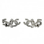 Chanel Earrings CC Logo Clover Rhinestone Silver