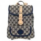 Gucci Backpack Kids Children GG Canvas Leather Brown Navy Blue Silver