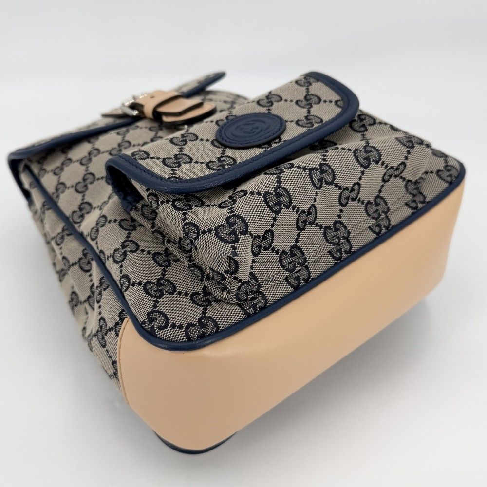 Gucci Backpack Kids Children GG Canvas Leather Brown Navy Blue Silver — view 3
