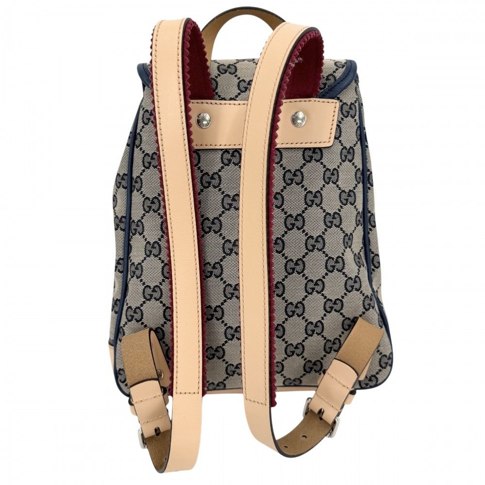 Gucci Backpack Kids Children GG Canvas Leather Brown Navy Blue Silver — view 2