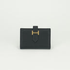 Hermes Bearn Mini Coin Purse Wallet Bifold Mini Chevre Noir Black Gold Compact