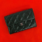 Chanel Quilted CC Logo Lambskin Leather Bifold Wallet Black