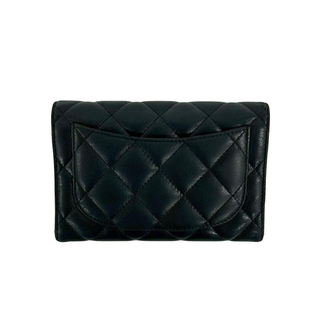 Chanel Quilted CC Logo Lambskin Leather Bifold Wallet Black — view 2