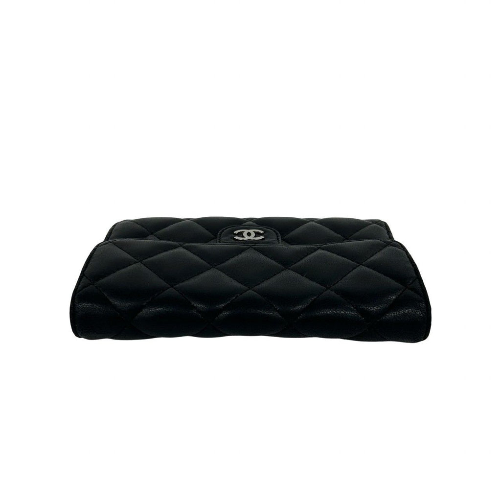 Chanel Quilted CC Logo Lambskin Leather Bifold Wallet Black — view 3