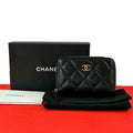 Chanel Quilted CC Logo Lambskin Leather Coin Case Black