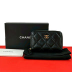Chanel Quilted CC Logo Lambskin Leather Coin Case Black