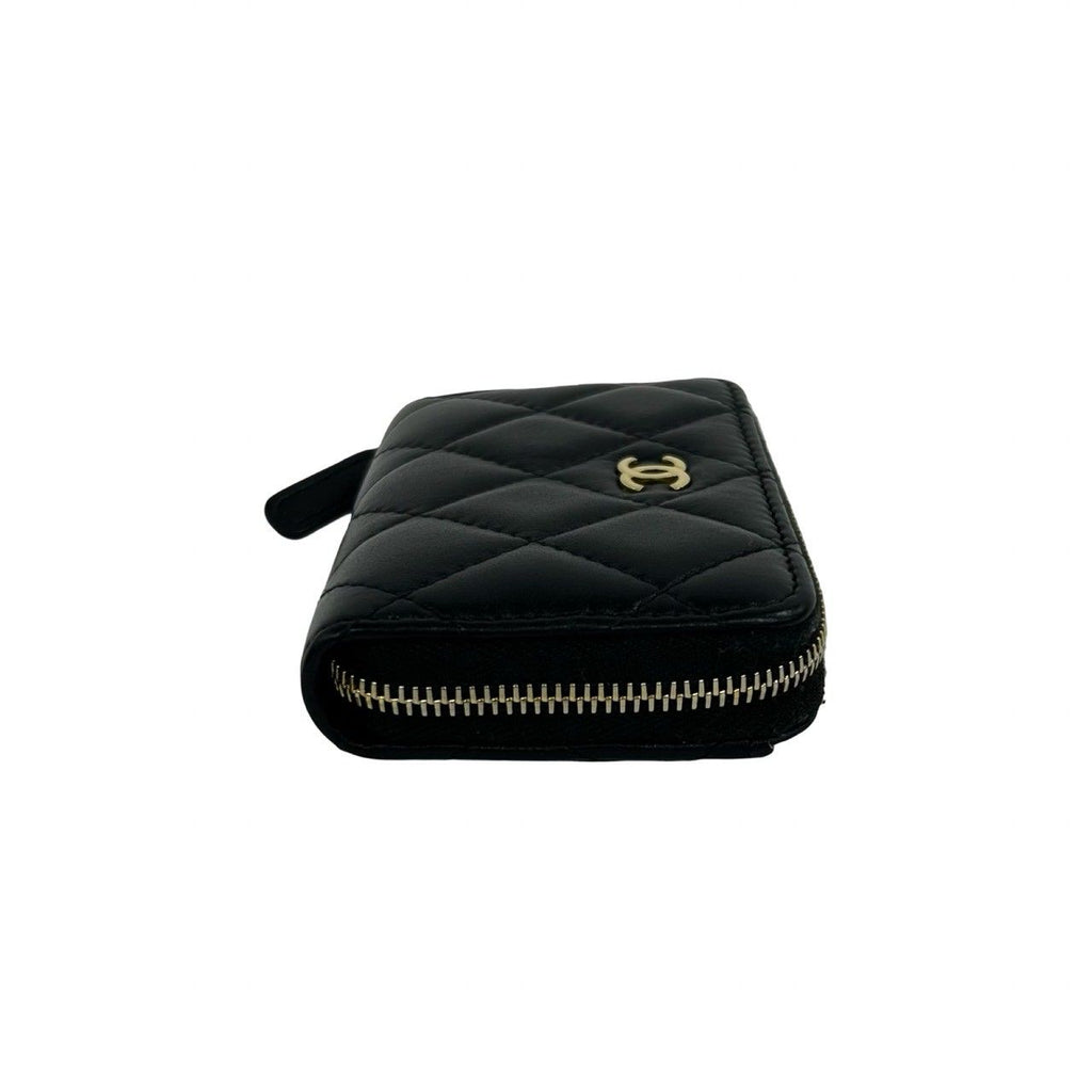 Chanel Quilted CC Logo Lambskin Leather Coin Case Black — view 5
