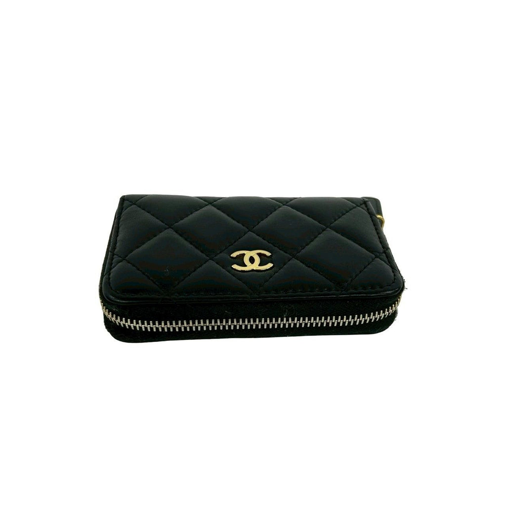 Chanel Quilted CC Logo Lambskin Leather Coin Case Black — view 3