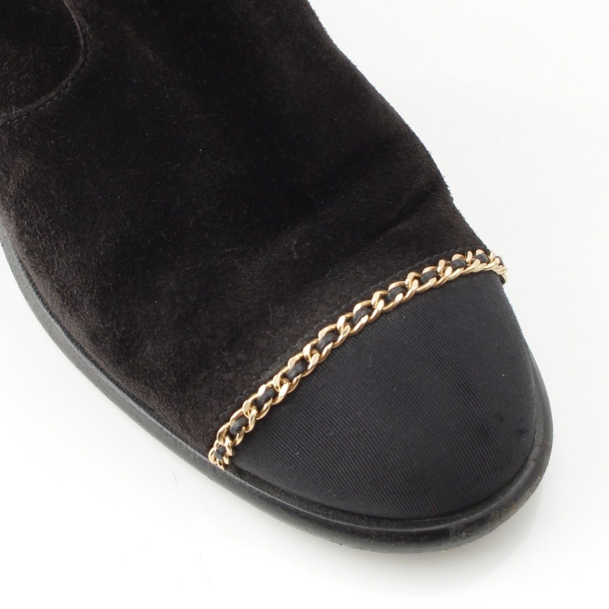 Chanel Suede CC Logo Chain Ankle Boots Shoes Black 36c — view 6