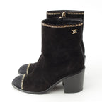 Chanel Suede CC Logo Chain Ankle Boots Shoes Black 36c — view 3