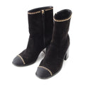 Chanel Suede CC Logo Chain Ankle Boots Shoes Black 36c