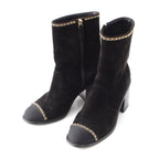 Chanel Suede CC Logo Chain Ankle Boots Shoes Black 36c