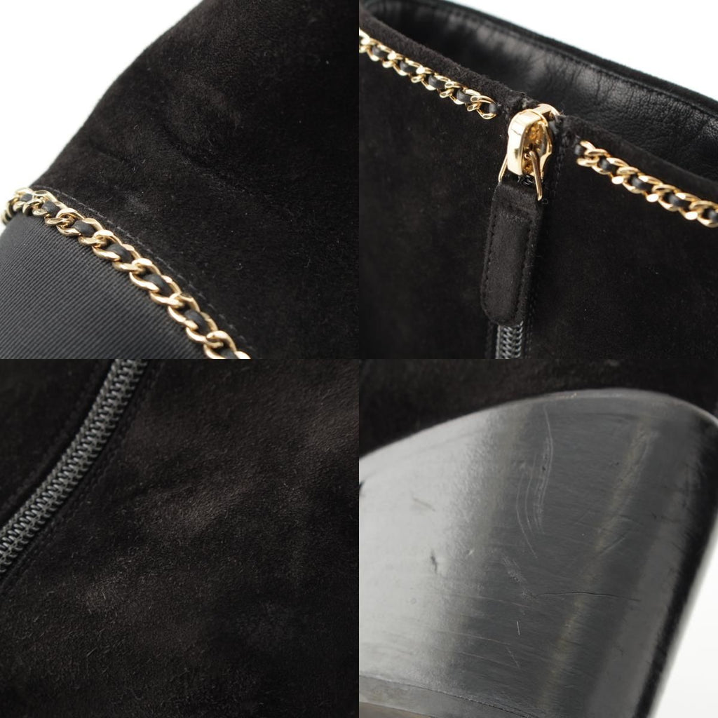 Chanel Suede CC Logo Chain Ankle Boots Shoes Black 36c — view 9