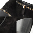 Chanel Suede CC Logo Chain Ankle Boots Shoes Black 36c — view 9