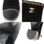 Chanel Suede CC Logo Chain Ankle Boots Shoes Black 36c — view 8