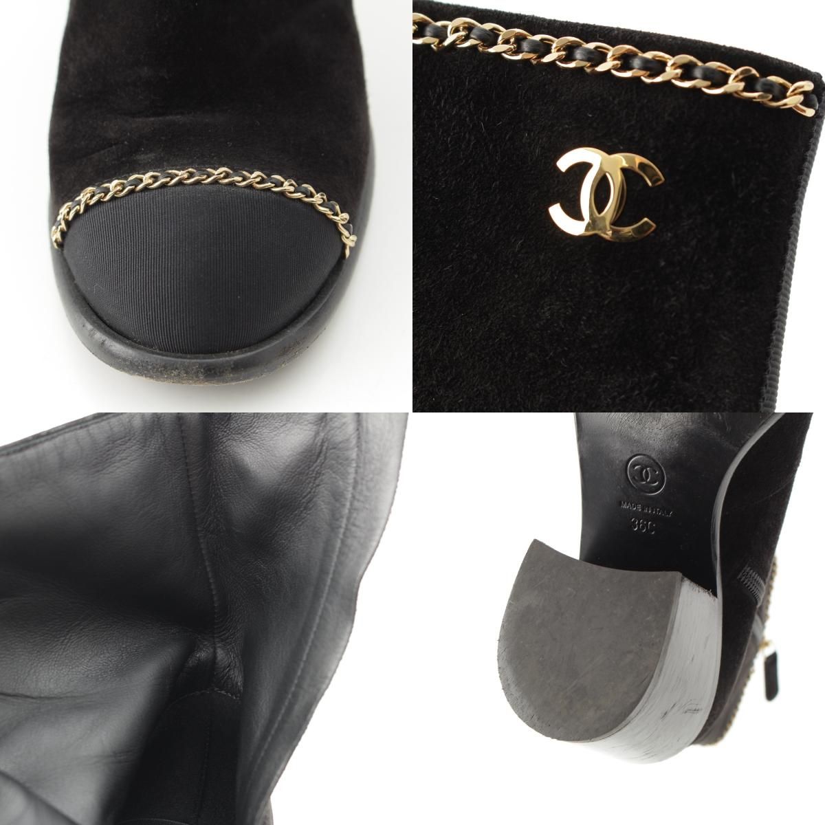 Chanel Suede CC Logo Chain Ankle Boots Shoes Black 36c — view 8