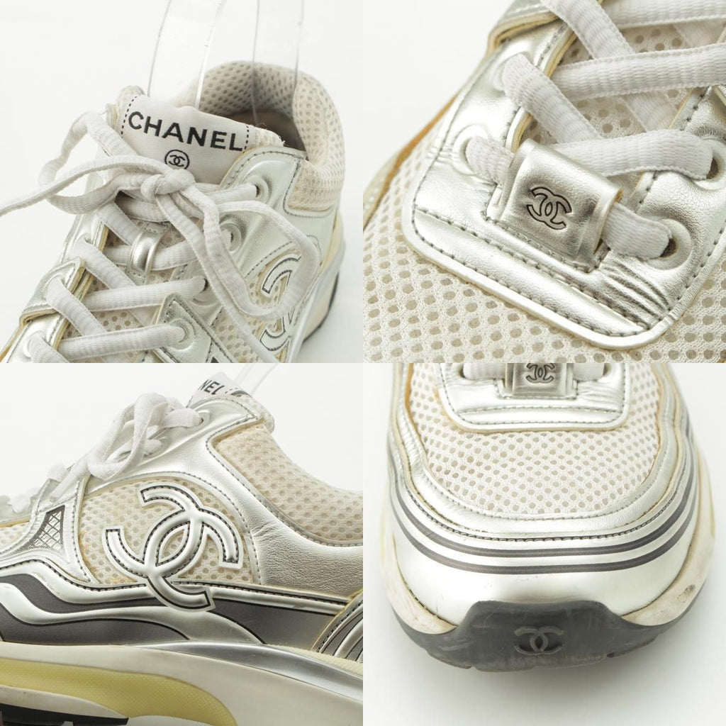 Chanel Mesh CC Logo Sneakers Low Cut Silver White — view 8