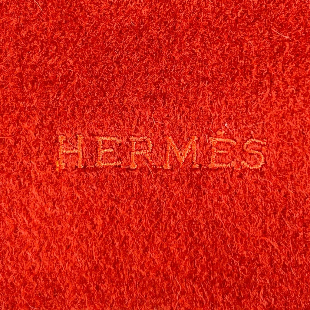 Hermes Cashmere Logo Embroidered Scarf with Fringe Shawl Brown — view 5