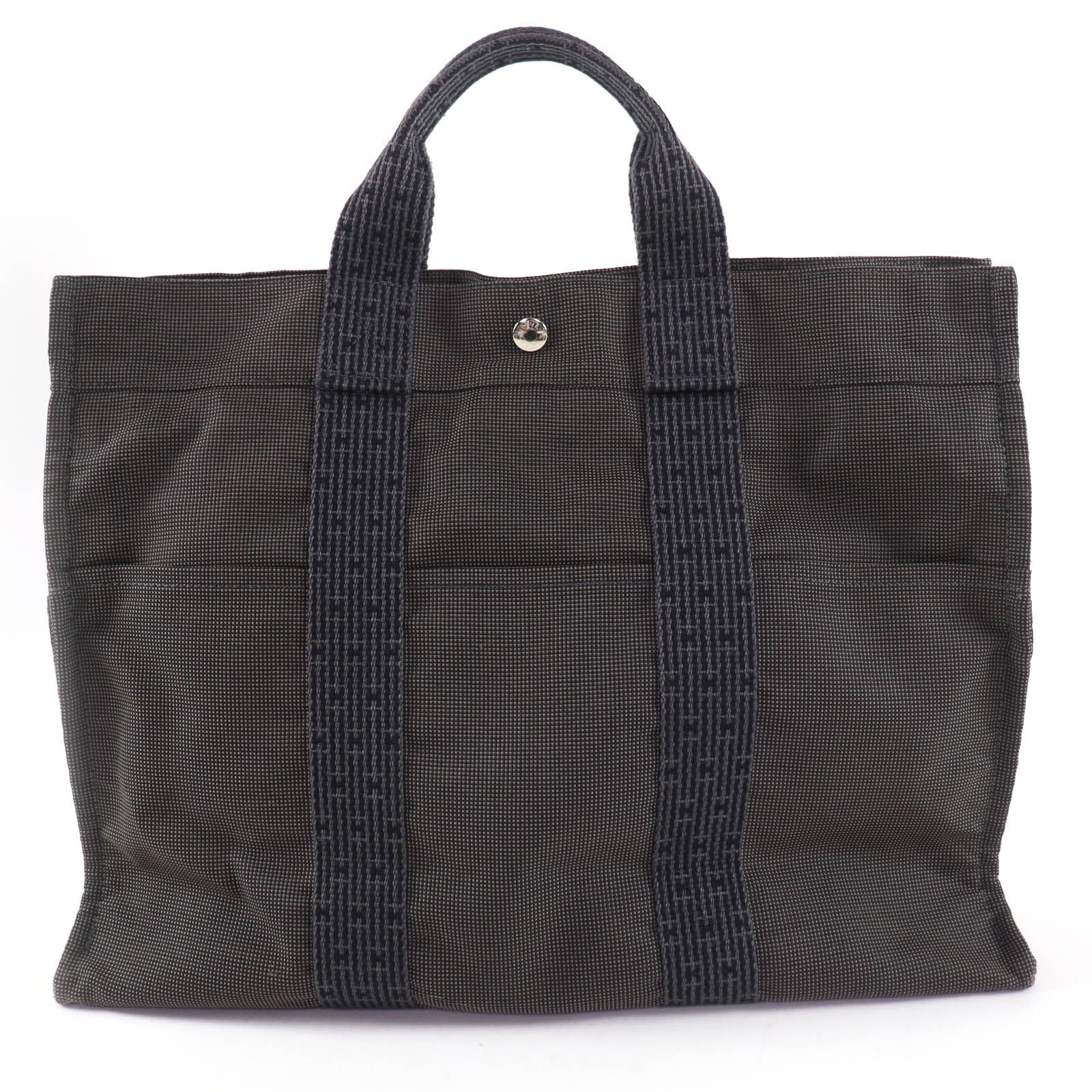 Hermes Her Line MM Silver Key with Cadena Series Canvas Tote Gray