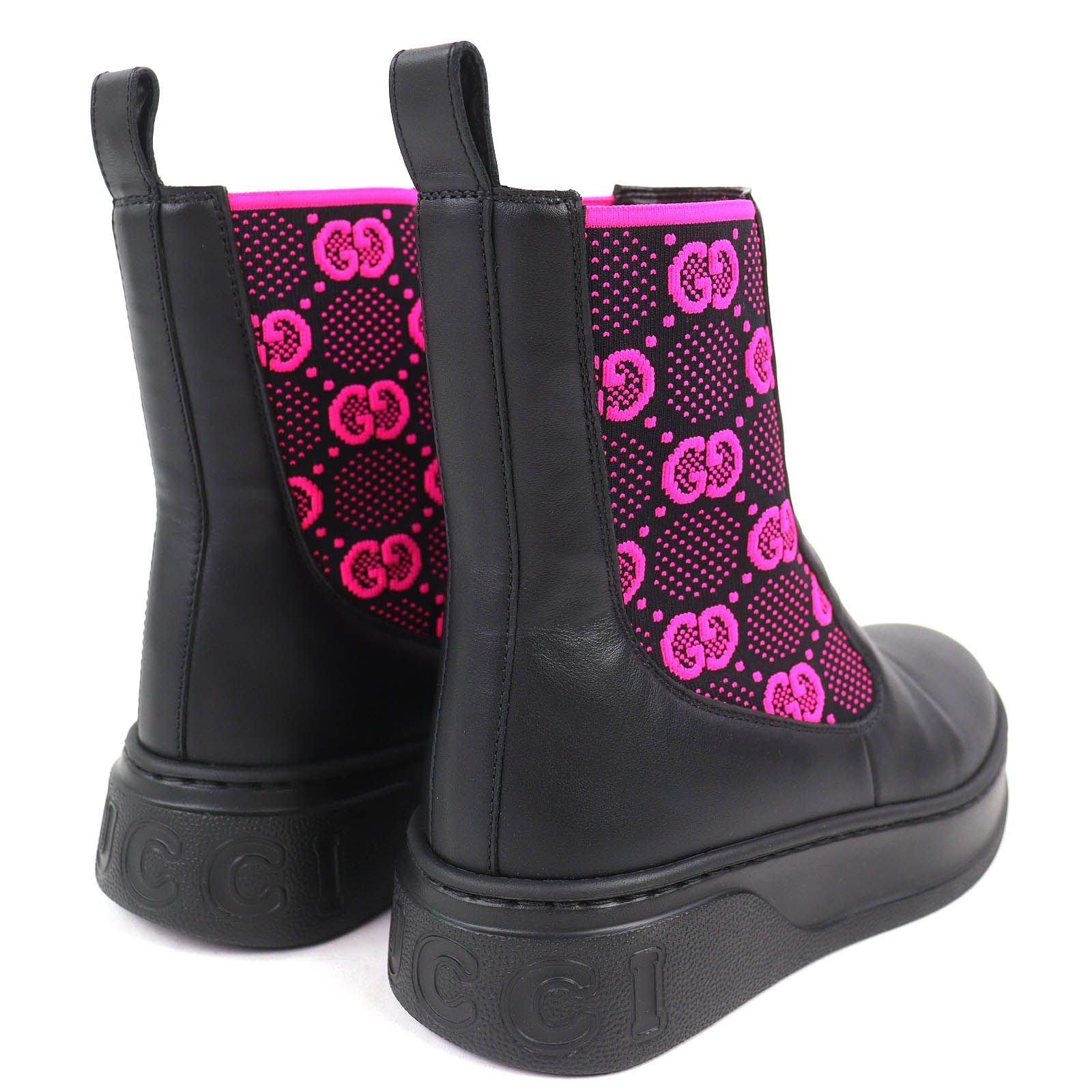 Gucci Logo GG Jersey Side Gore Ankle Boots Short Black Pink 35.5 Recommended — view 7