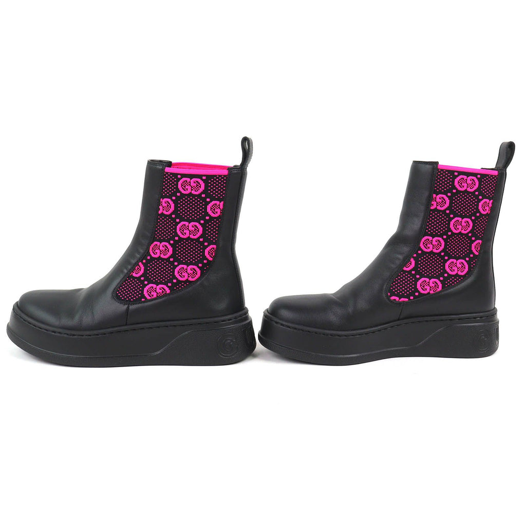 Gucci Logo GG Jersey Side Gore Ankle Boots Short Black Pink 35.5 Recommended — view 3