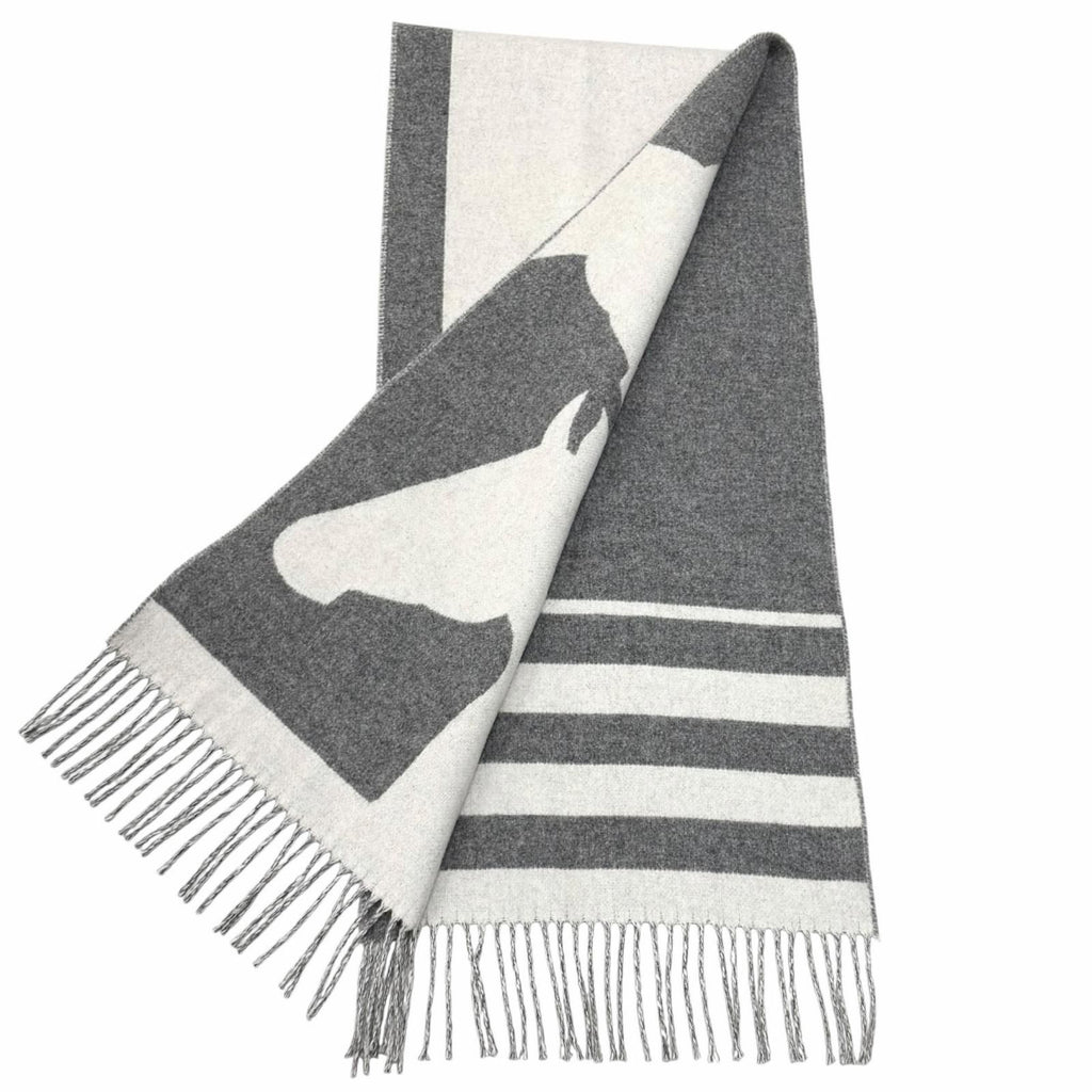 Hermes Love Story Cashmere Scarf with Fringes Shawl Gray Off White — view 2