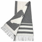Hermes Love Story Cashmere Scarf with Fringes Shawl Gray Off White — view 2