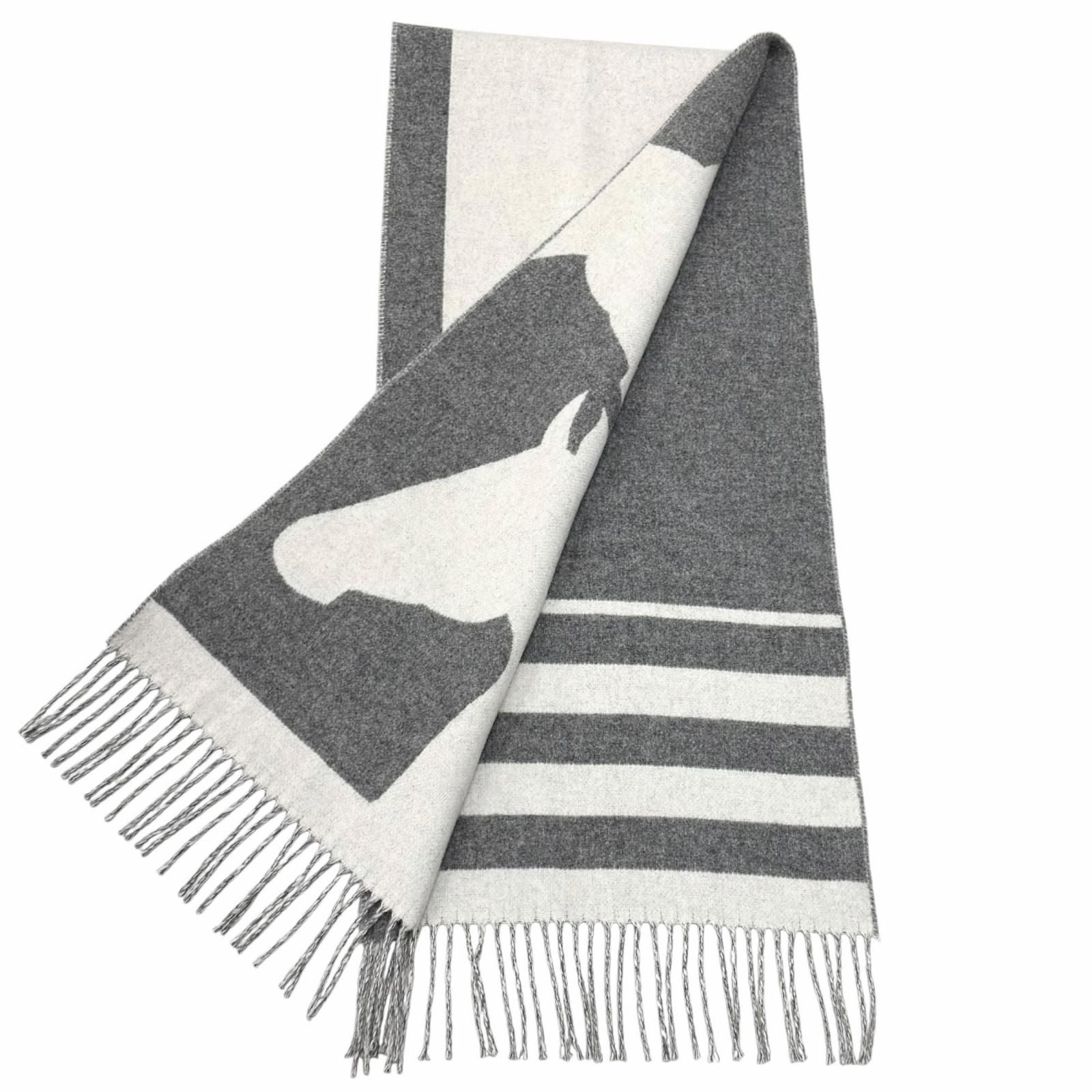 Hermes Love Story Cashmere Scarf with Fringes Shawl Gray Off White — view 2