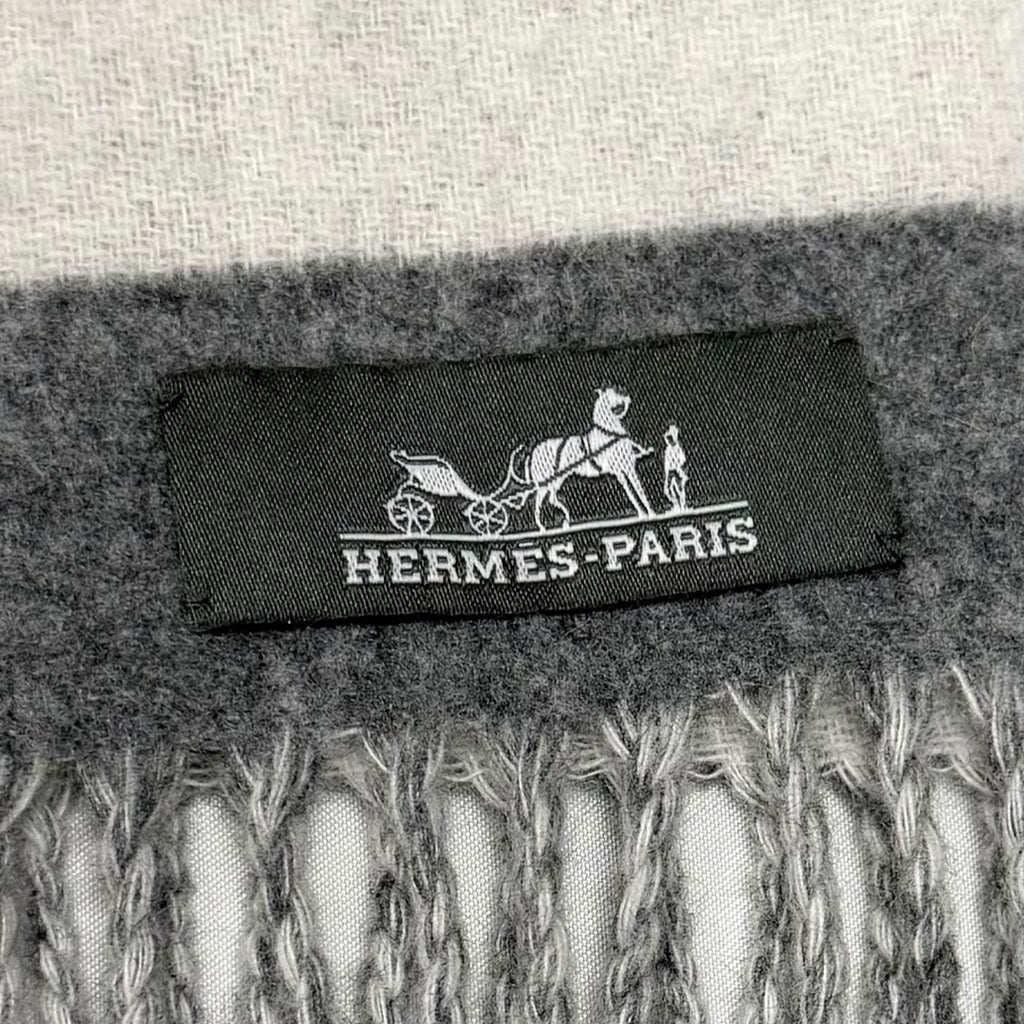 Hermes Love Story Cashmere Scarf with Fringes Shawl Gray Off White — view 6