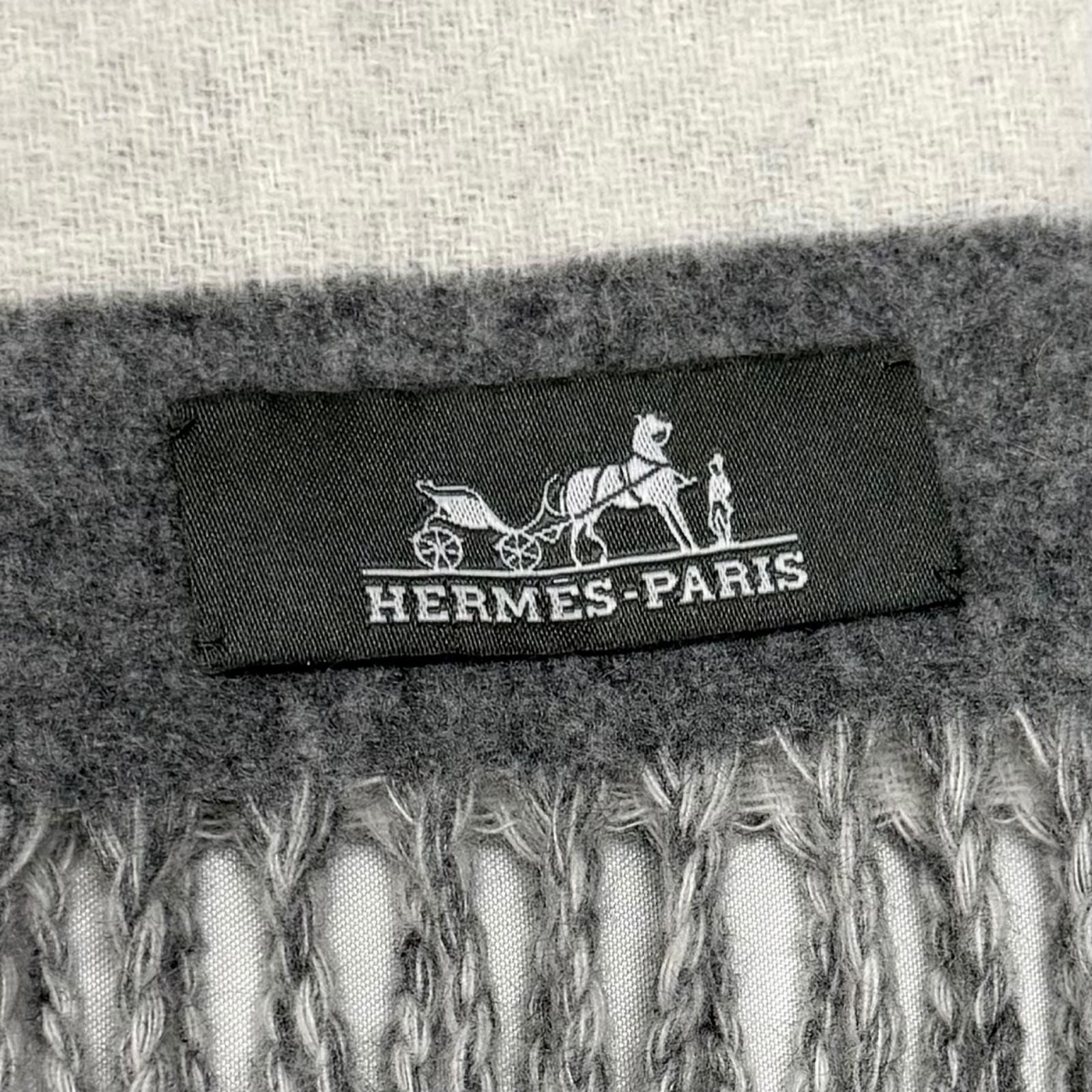 Hermes Love Story Cashmere Scarf with Fringes Shawl Gray Off White — view 6