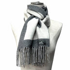 Hermes Love Story Cashmere Scarf with Fringes Shawl Gray Off White — view 3