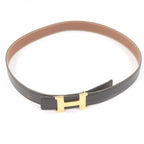 Hermes Vintage Martin Margiela Era Logo Gold Buckle Leather Belt Dark Brown 70 — view 2