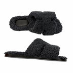 Hermes Izmir Shearling Leather Logo Boa Slide Sandals Gray — view 6