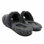 Hermes Izmir Shearling Leather Logo Boa Slide Sandals Gray — view 4