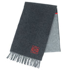 Loewe Wool Cashmere Anagram Embroidery Fringe Long Scarf Gray Red Recommended