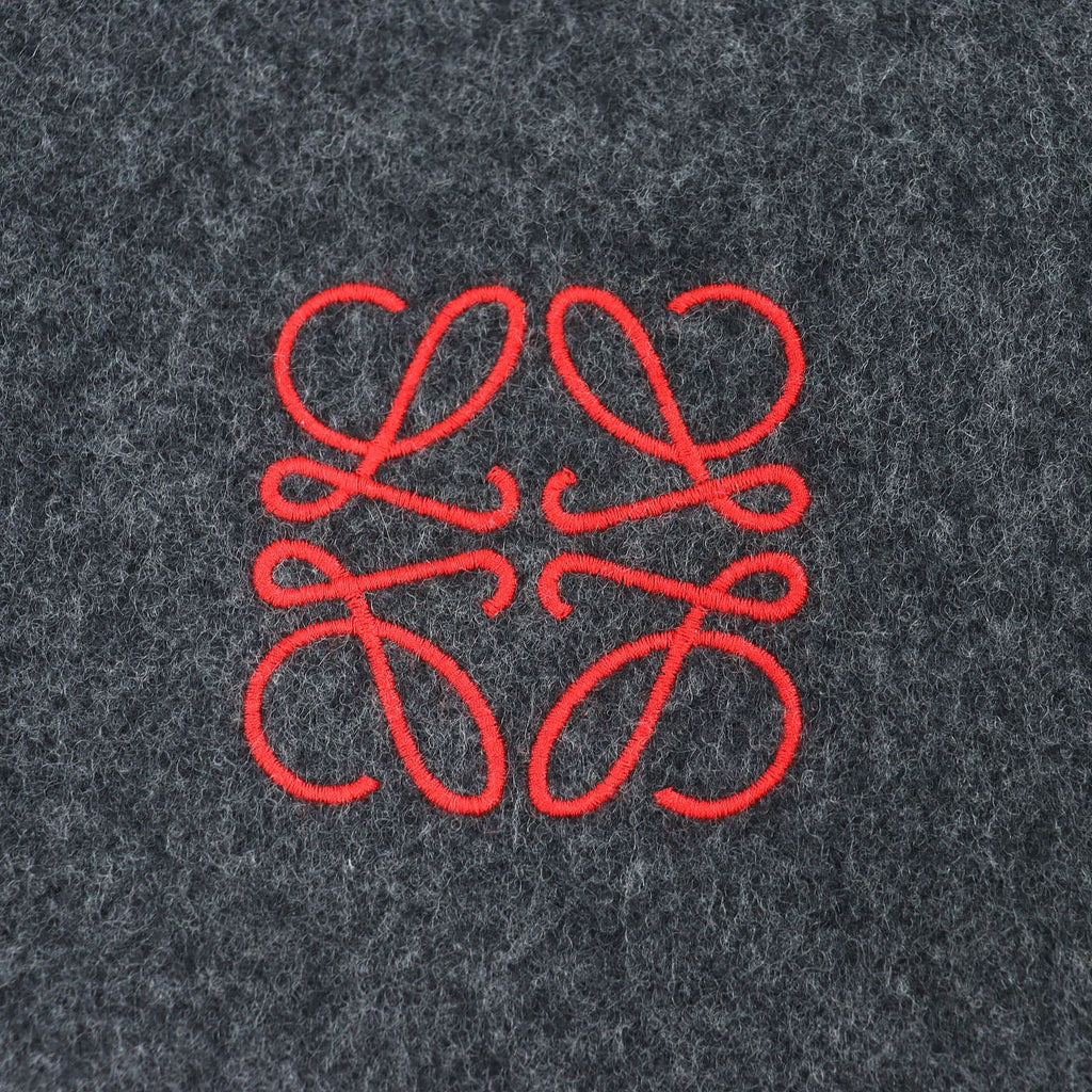 Loewe Wool Cashmere Anagram Embroidery Fringe Long Scarf Gray Red Recommended — view 6