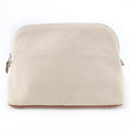 Hermes Bolide Pouch Cotton 100% Leather Logo Embroidered Zip Natural