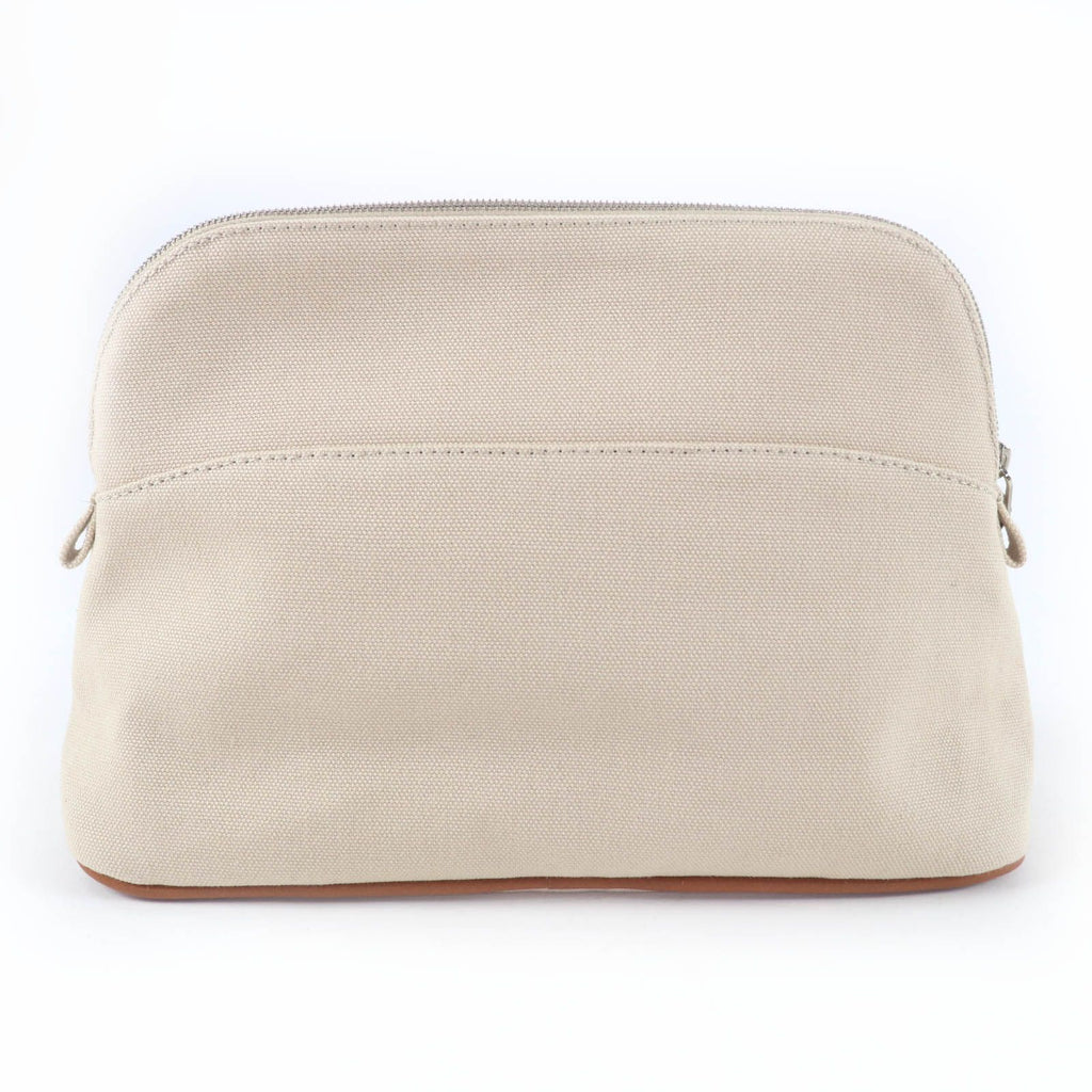 Hermes Bolide Pouch Cotton 100% Leather Logo Embroidered Zip Natural — view 2
