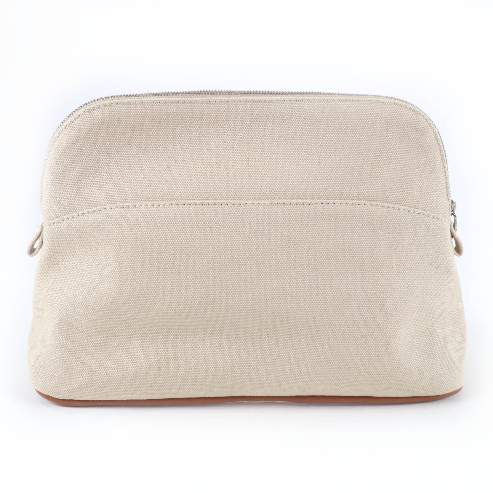 Hermes Bolide Pouch Cotton 100% Leather Logo Embroidered Zip Natural — view 2