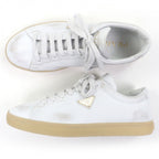 Prada Triangle Logo Distressed Low Cut Sneakers Leather Shoes White 7.5 — view 4