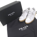 Prada Triangle Logo Distressed Low Cut Sneakers Leather Shoes White 7.5 — view 2