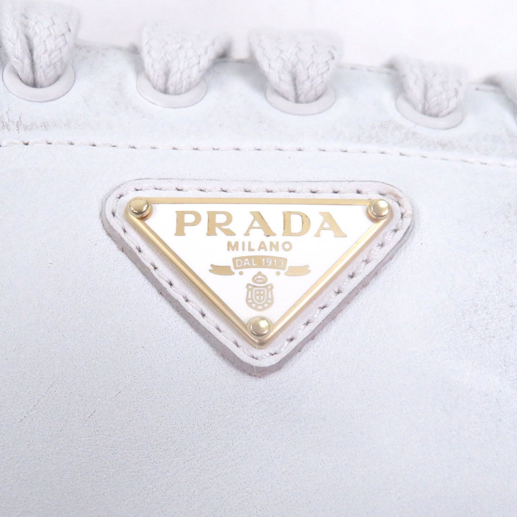 Prada Triangle Logo Distressed Low Cut Sneakers Leather Shoes White 7.5 — view 7
