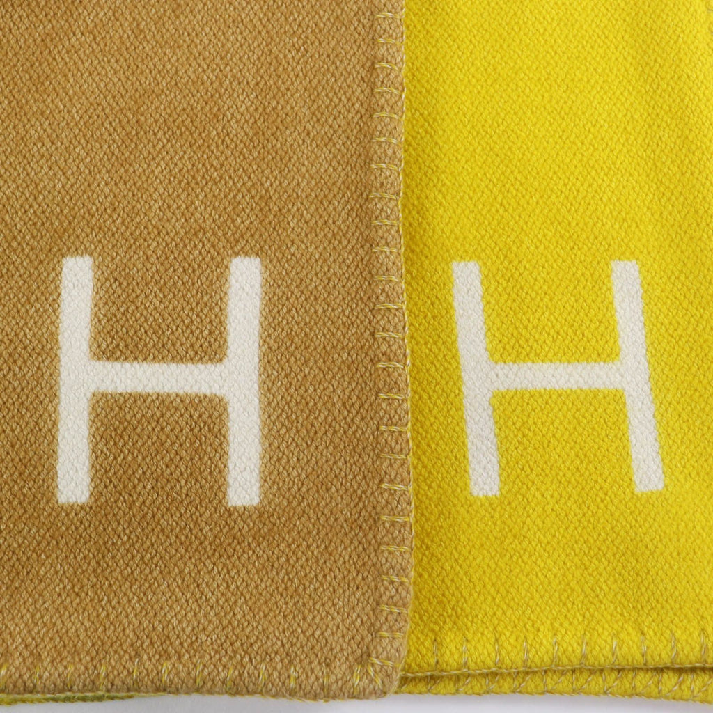 Hermes Daisangle Cashmere Citron Paille Logo 150 200 cm Large Scarf — view 6
