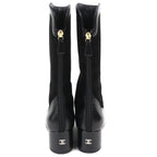 Chanel CC Logo Back Zip Suede Leather Long Boots Black 36 Leg Effect — view 5
