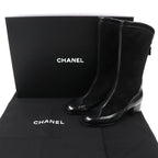 Chanel CC Logo Back Zip Suede Leather Long Boots Black 36 Leg Effect — view 2