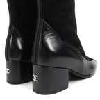 Chanel CC Logo Back Zip Suede Leather Long Boots Black 36 Leg Effect — view 7