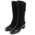 Chanel CC Logo Back Zip Suede Leather Long Boots Black 36 Leg Effect