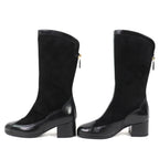Chanel CC Logo Back Zip Suede Leather Long Boots Black 36 Leg Effect — view 3