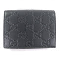 Gucci Guccissima Leather Bifold Wallet Compact Card Case Billfold Black