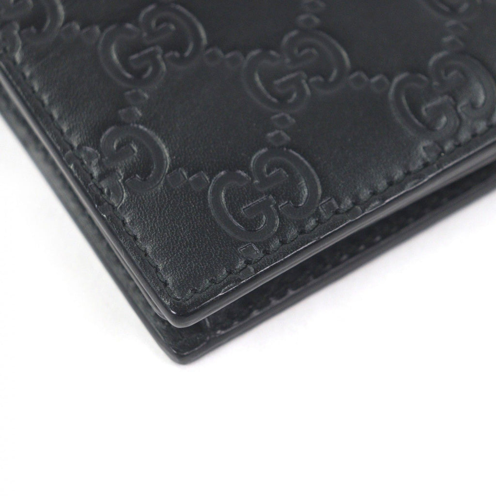 Gucci Guccissima Leather Bifold Wallet Compact Card Case Billfold Black — view 4